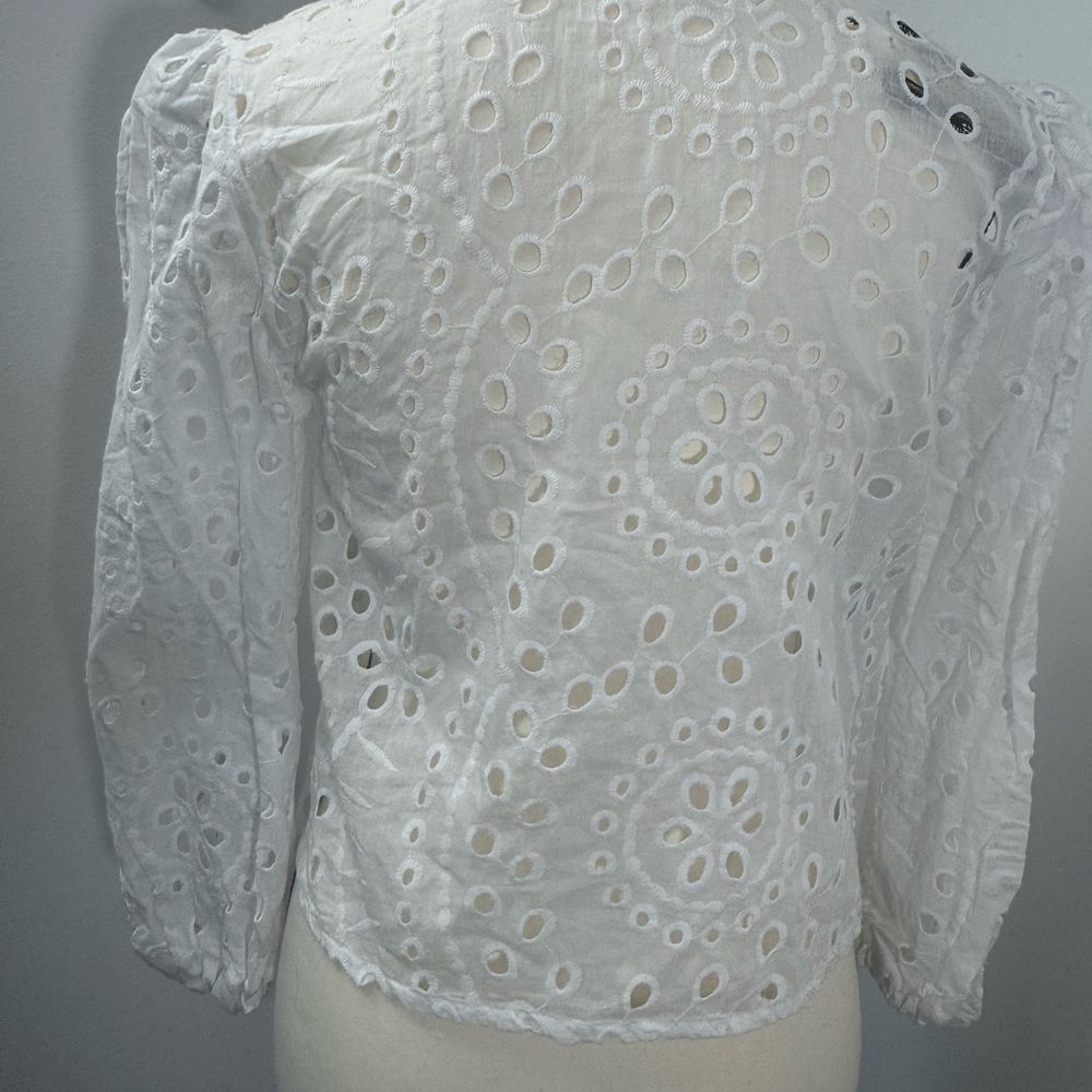 Wltra Pink Women White Collared Button Front Long Bishop Sleeves Blouses Size S - Picture 6 of 11